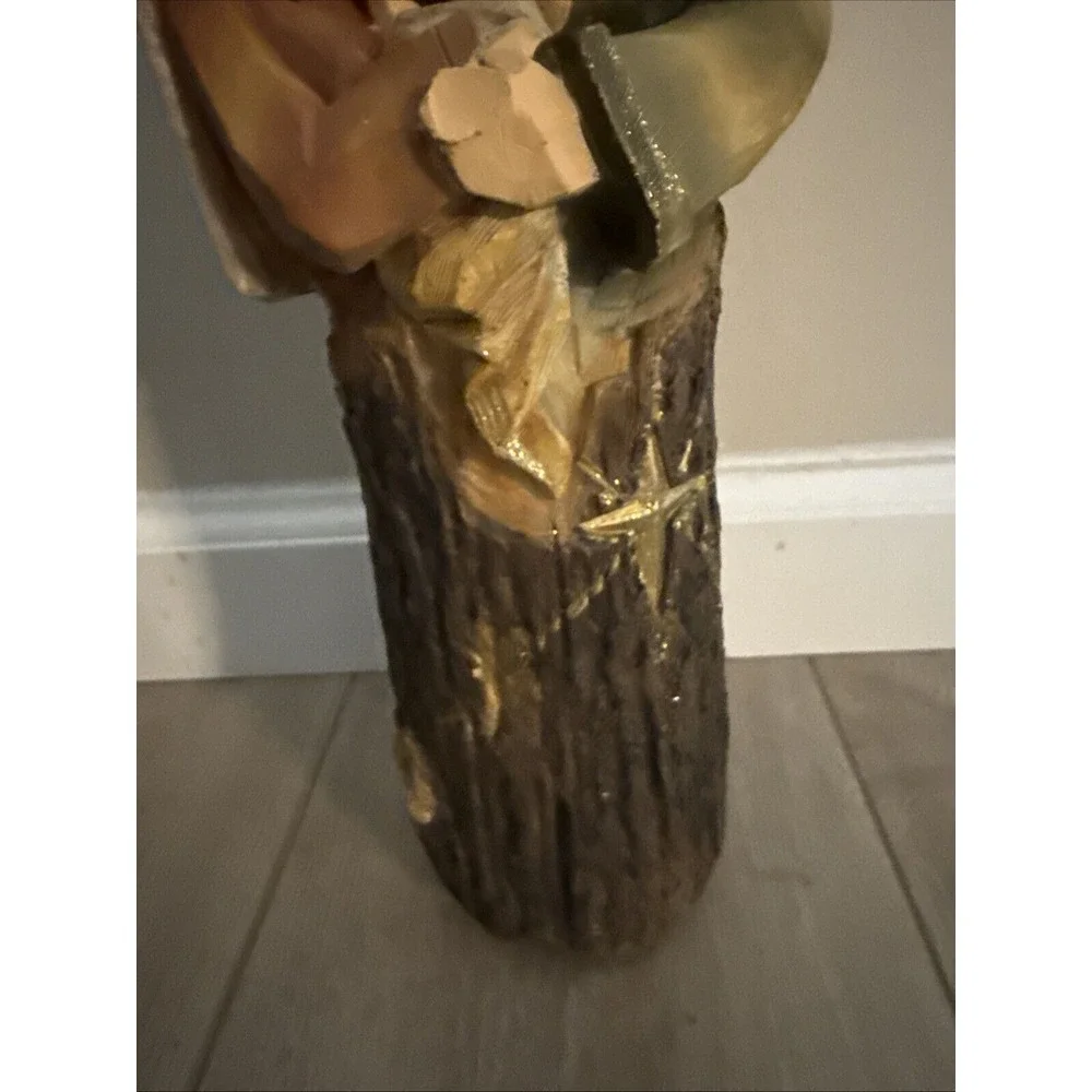 Holy Family Nativity Music Box Resin Wood Carve Look Sankyo Holy Night 12